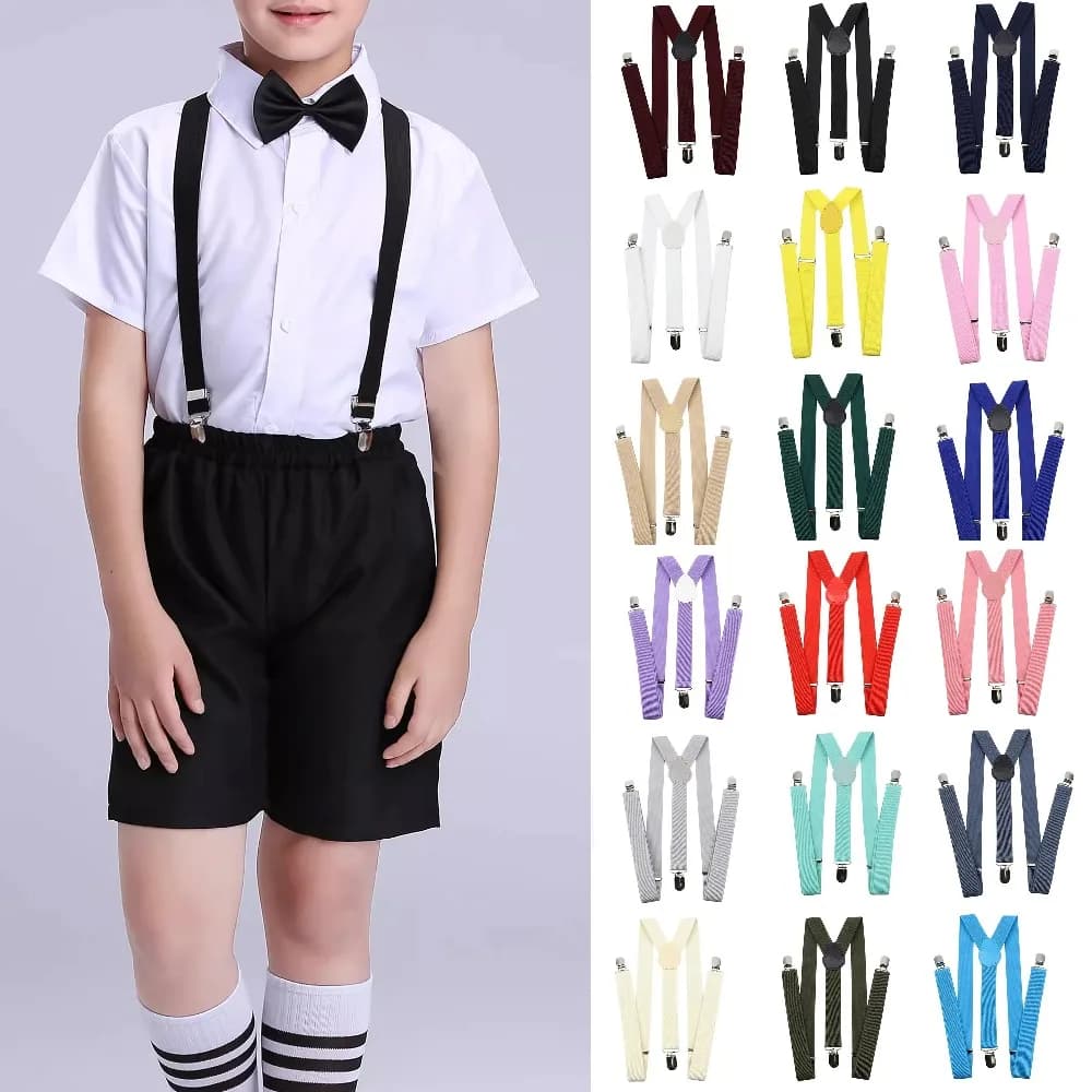 Bretelle in Pelle Elastica Monocolore per Bambini e Bambine, Nere, Rosse, Verde Salvia, Regolabili, Accessorio per Pantaloni, Camicie e Gonne - Offerta Speciale