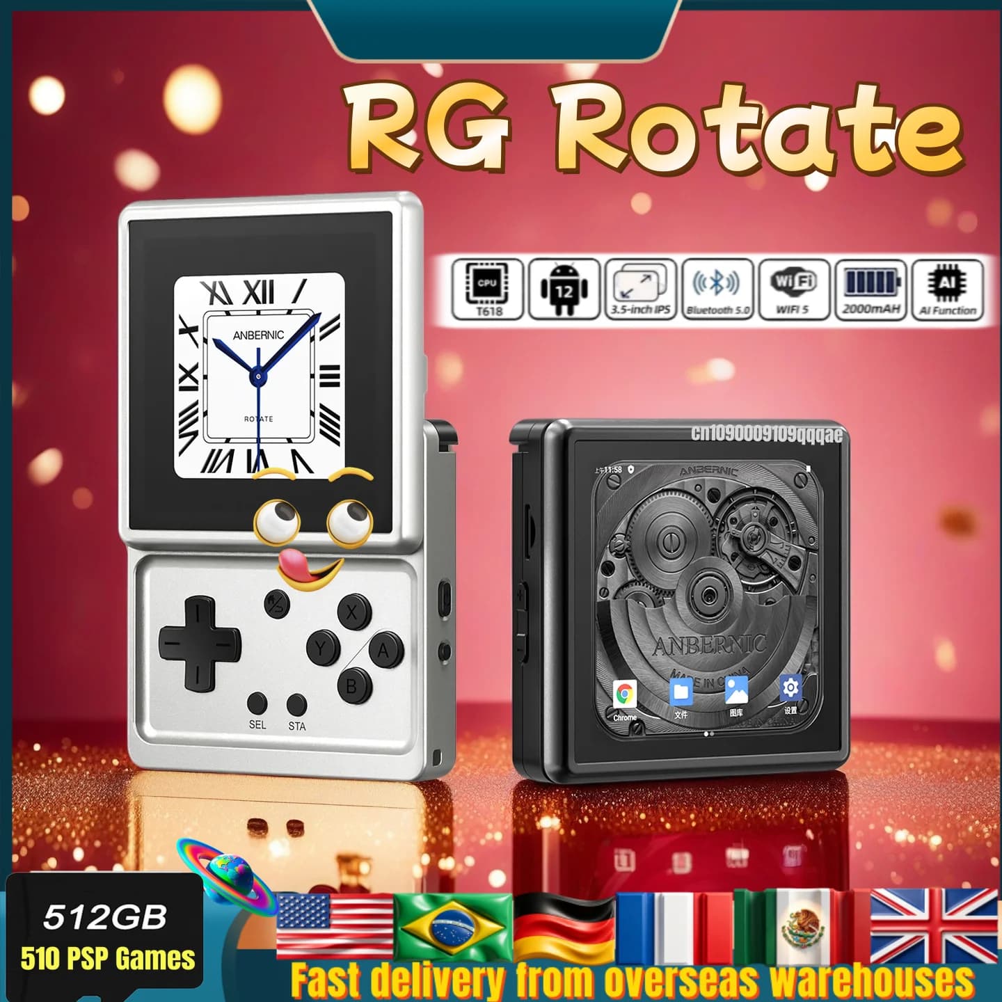 Console di Gioco Portatile Retro Anbernic RG Rotate con Schermo IPS Rotante da 3,5 Pollici, Lettore di Giochi Android Portatile con Supporto WIFI e Streaming AI