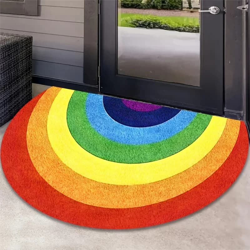 VIKAMA Tappetino semicircolare arcobaleno – Tappetino antiscivolo e fonoassorbente per bagno, tappeto per camera da letto, accessorio per interni domestici