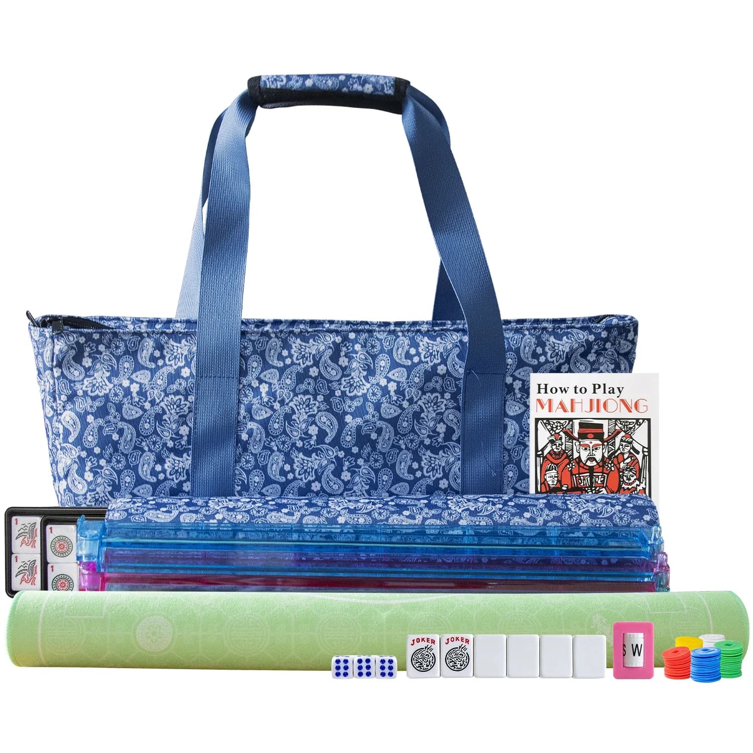 Set di 166 Tessere per Mahjong Americano con Borsa per il Trasporto e Tappetino Insonorizzante, 4 Supporti/Tolcatore Tutto-in-Uno, Set di Mini Tessere Incise