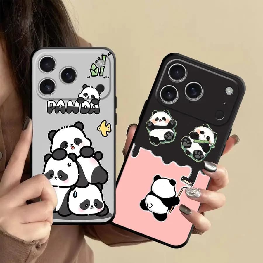 Black White Panda Phone Cover Case for Apple iPhone 17 Pro Max 15 Air 12 Plus 11 XS XR 13 Mini 17e 16 7 8