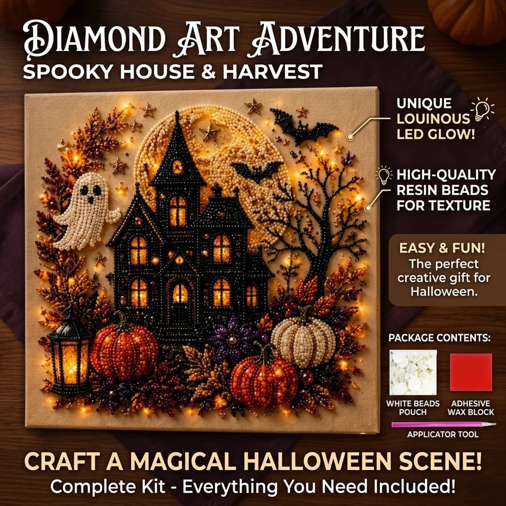 Halloween Ghost & Pumpkin 3D Pearl Art DIY Kit for Adults Cute Spooky Diamond Painting Craft Kit Pumpkin Lantern Decor