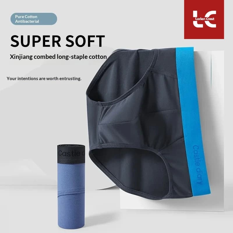3 pezzi di tessuto elastico di lusso in puro cotone, slip da uomo traspiranti e antibatterici, taglia asiatica