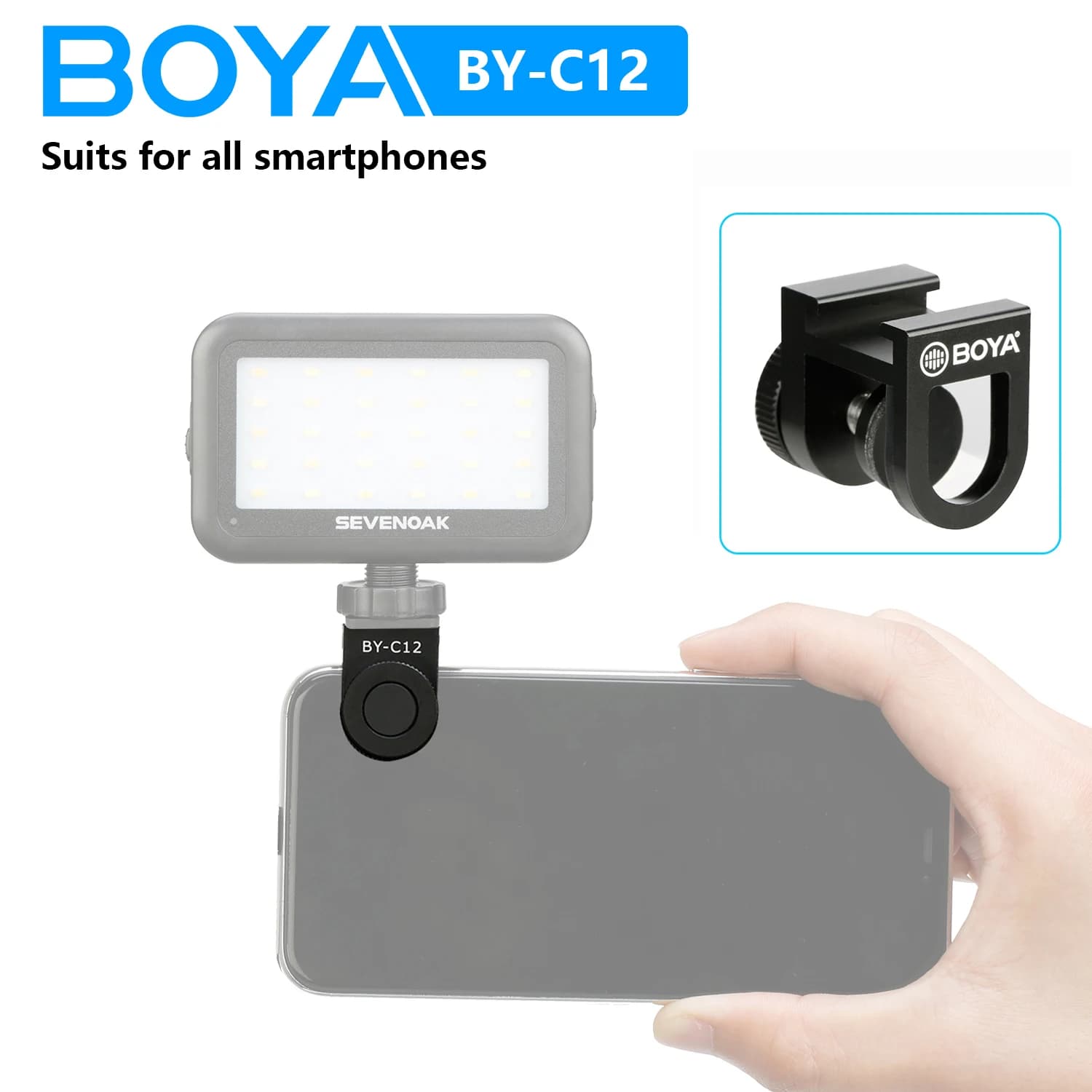 BOYA BY-C12 morsetto in alluminio con supporto per pattino freddo per il fissaggio di accessori Smartphone Tablet microfono luce LED Vlog Video Live