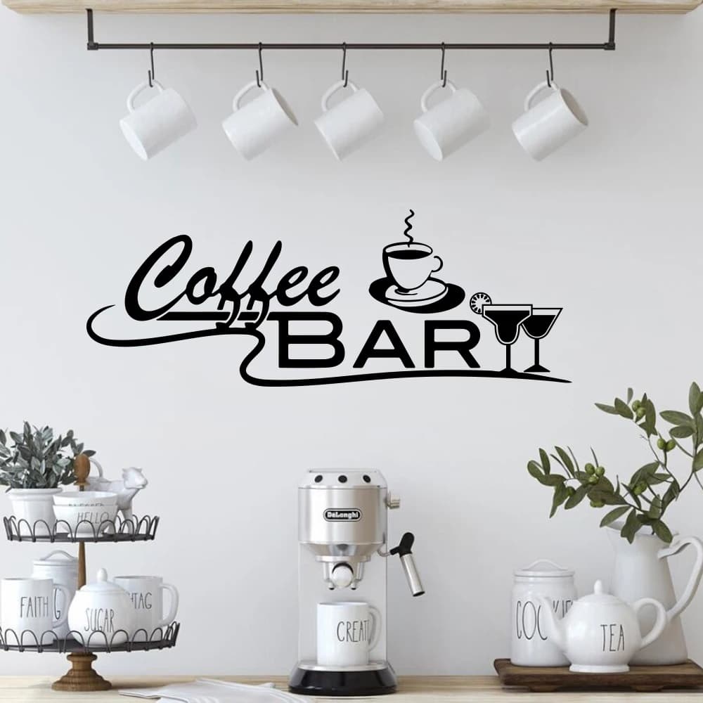Coffee Bar Negozio Finestra Adesivo da parete Decal Cucina Ristorante Ufficio Cafe Tazza Vino Birra Champagne Vinile Decorazioni per la casa
