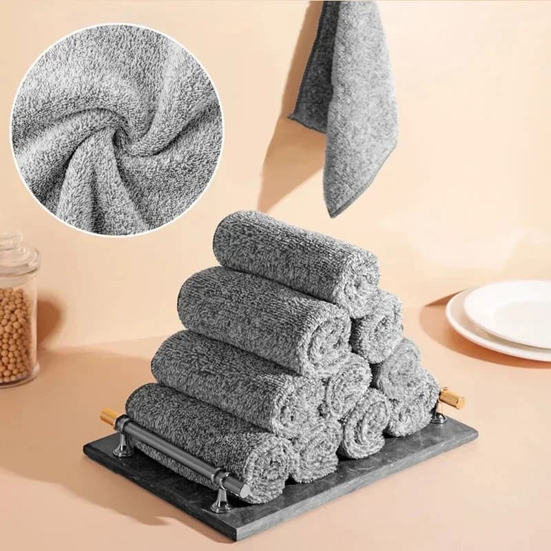 1/5pcs Bamboo Charcoal Fiber Cleaning Cloth Rags Water Absorption Non-Stick Oil Washing Kitchen Towel Household Cleaning Tools
