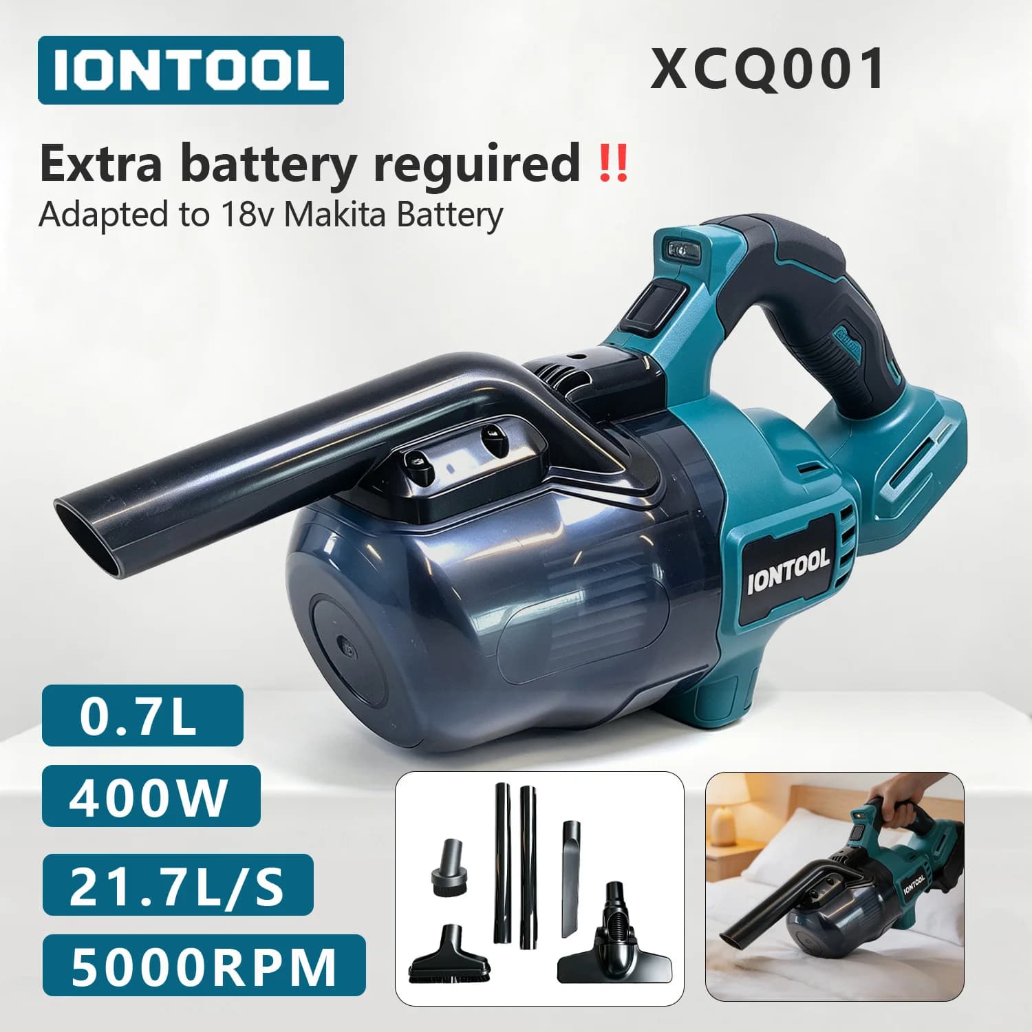 IONTOOL 5000RPM Cordless Vacuum Cleaner Electric Power Tool Tool Only Compatible with Makita 18V Battery for Garden Cleaning