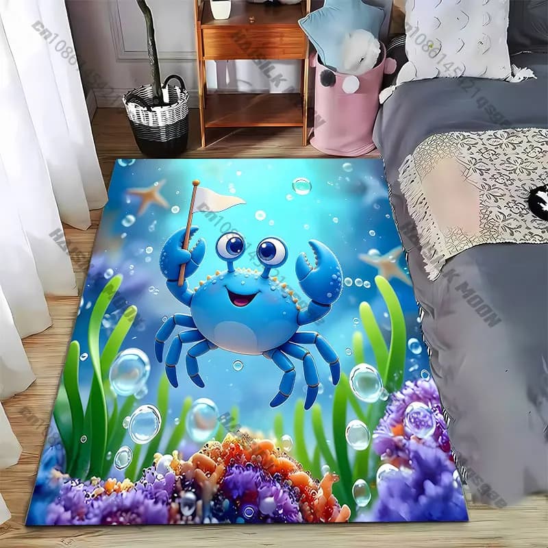 Tappeto da gioco per bambini con granchio felice sott'acqua e bandiera, tappeto yoga, decorazione per soggiorno, tappetino per gattonare, zerbino, tappeto per area giochi, tappetino da pavimento