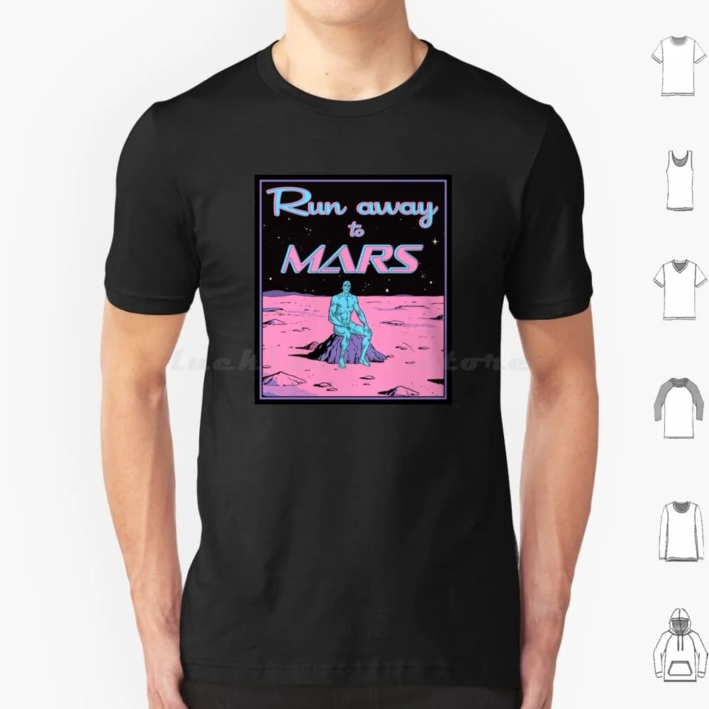 Run Away To With Dr. Manhattan Poster T Shirt Cotton Men Women DIY Print Run Away To Marks Talk Dr Manhattan Watchmen Funny