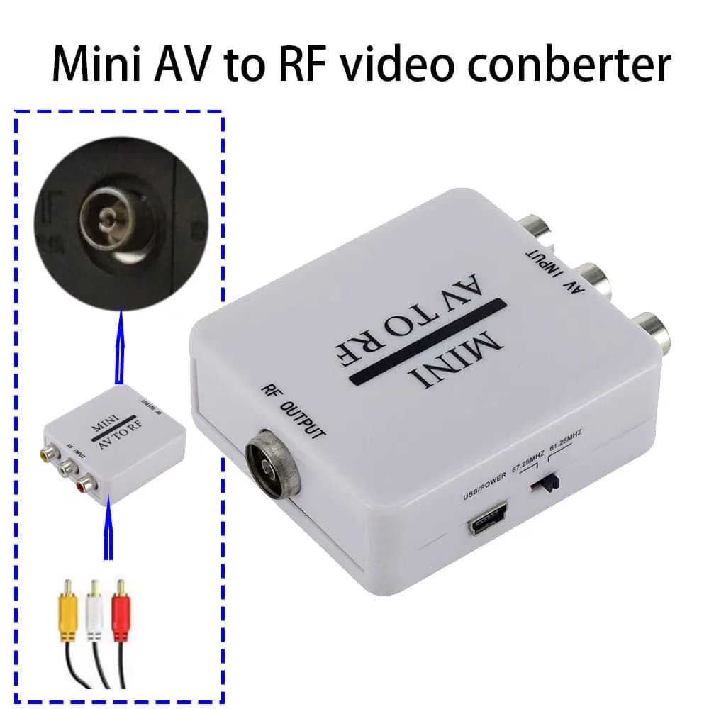 Mini RCA AV CVSB a RF Convertitore adattatore video Convertitore video HD Box 67.25/61.25 MHz AV a RF Scaler TV Switcher
