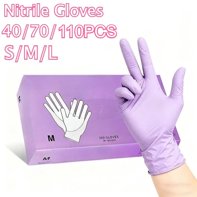 40/70/110PCS Guanti monouso in nitrile Viola chiaro monouso per la pulizia della casa Guanti in nitrile Pulizia della cucina Strumenti di bellezza