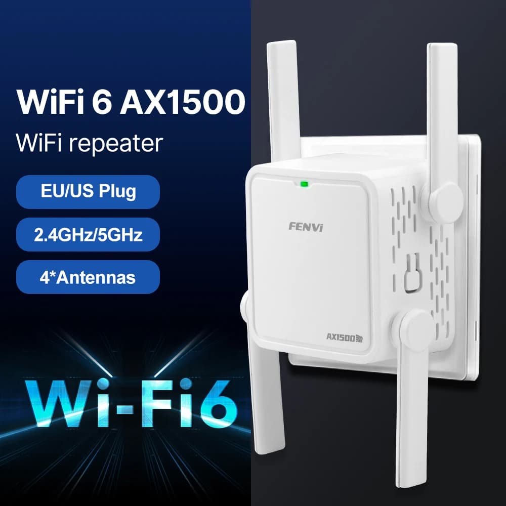 FENVI Ripetitore WiFi 6 AX1500, Estensore di Rete Wireless Dual Band 2.4GHz/5GHz 1500Mbps, Amplificatore di Segnale WiFi