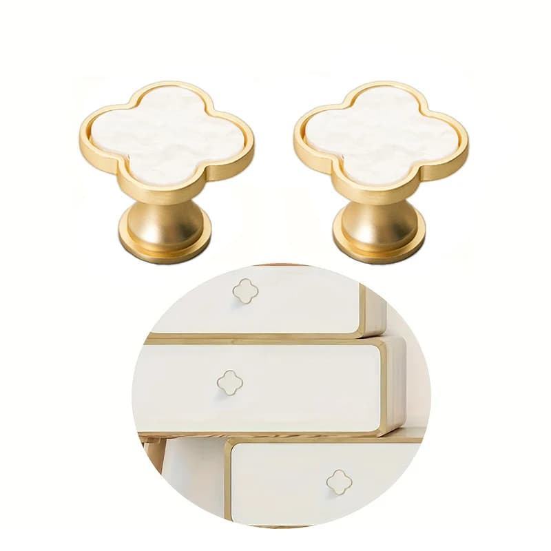 2 maniglie per mobili con trifoglio a foglia dorata, maniglie per cassetti in lega di zinco lucida per comò, elegante hardware per vanità da bagno con vite