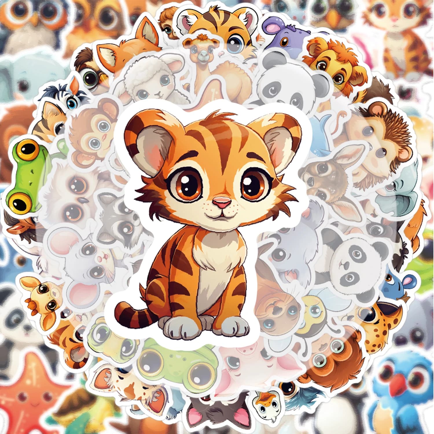 50 Large-Eyed Animal Stickers, Vibrant Stickers Suitable for Water Bottles, Laptops, Cell Phones, Suitcases, Skateboards, Guitars, Party Decorations