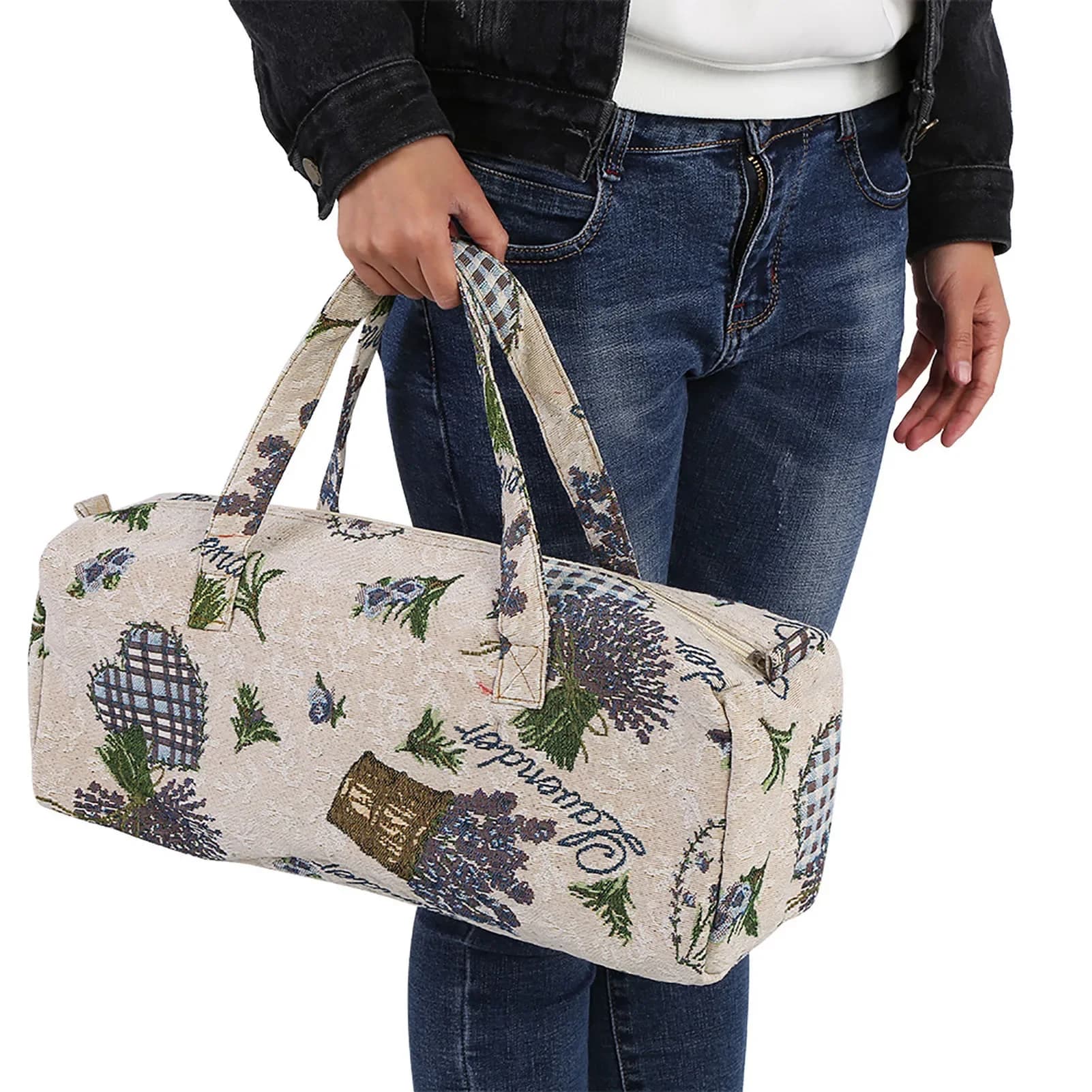 Borsa organizer in tessuto per maglione, portaoggetti per ferri da maglia, artigianale in tessuto per la casa, fiore viola