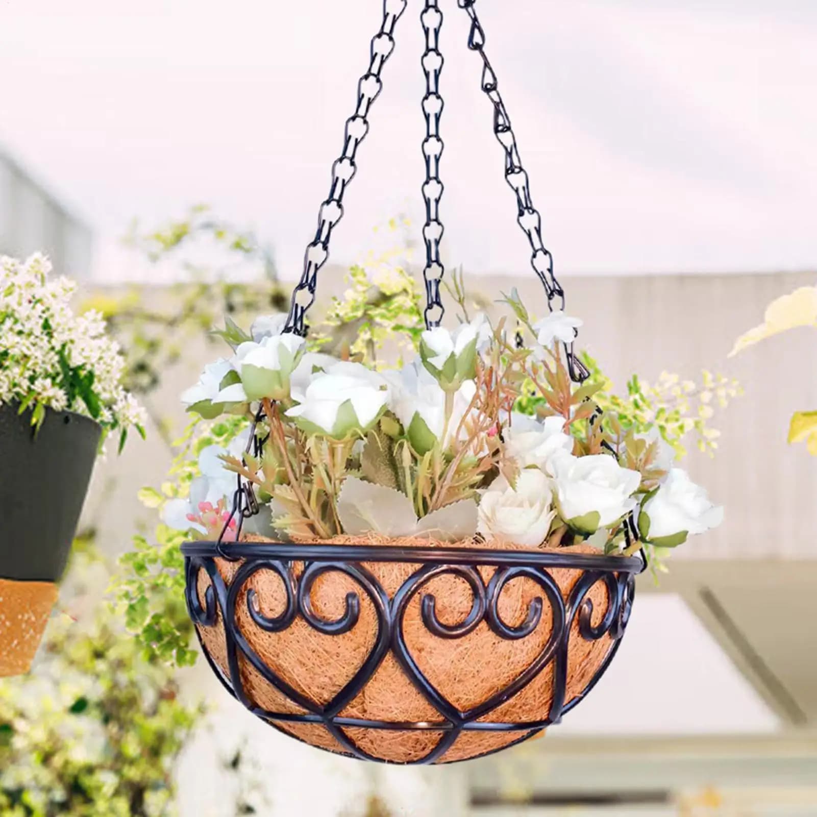 Coconut Brown Round Iron Chain Hanging Basket Flowerpot European Creative Fleshy Green Plant Indoor and Outdoor Flowerpots