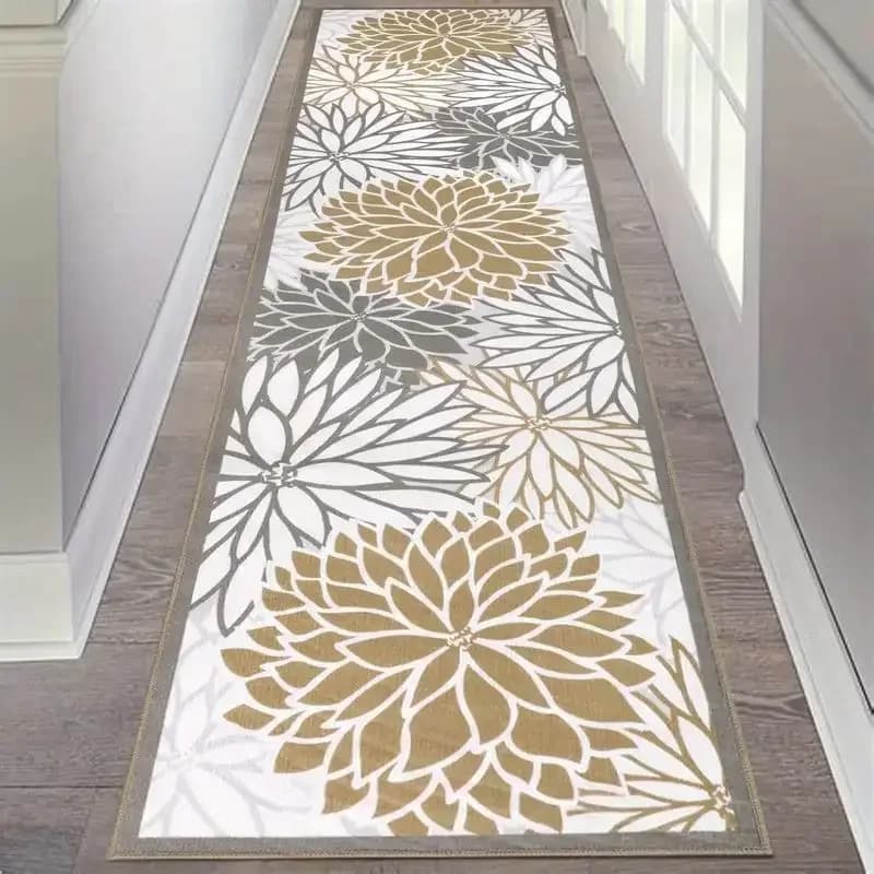 Flowers Hallway Runner Rug Indoor and Outdoor Areas Carpet Anti-Slip Living Room Laundry Room Kitchen Mat Home Decoration