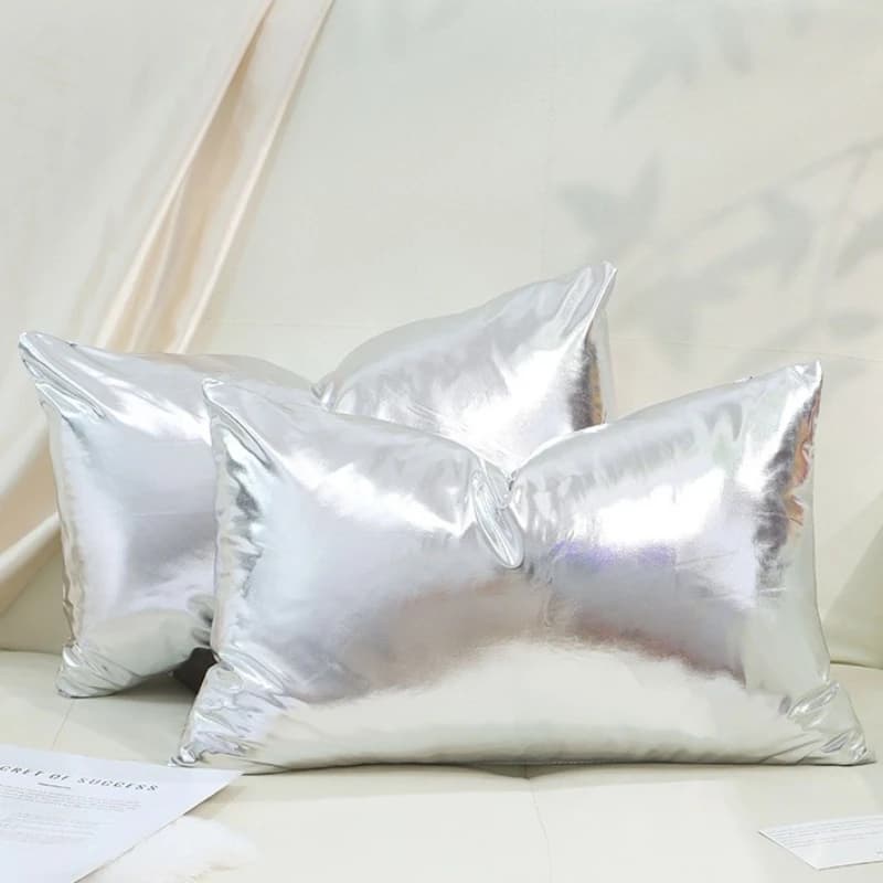 Polished Solid Color Modern Pillow Sheet with 2 Piece Hot Print, Luxurious Gold and Silver pillowcase for Sofa Decorations