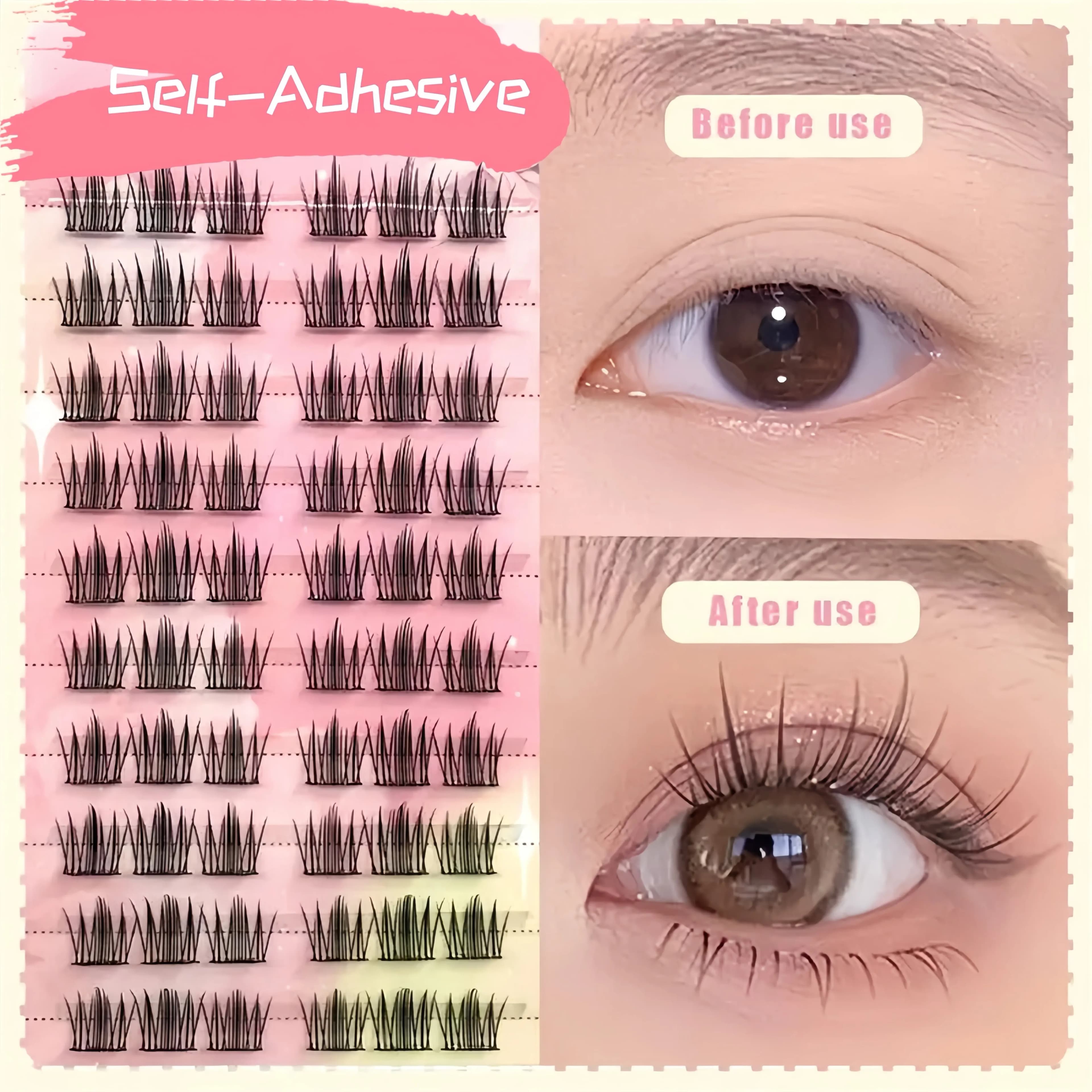 Ciglia Finte Senza Colla, Ciglia a Coda di Pesce Stile Principessa, Stelo Trasparente Naturale, Riutilizzabili, Grande Confezione
