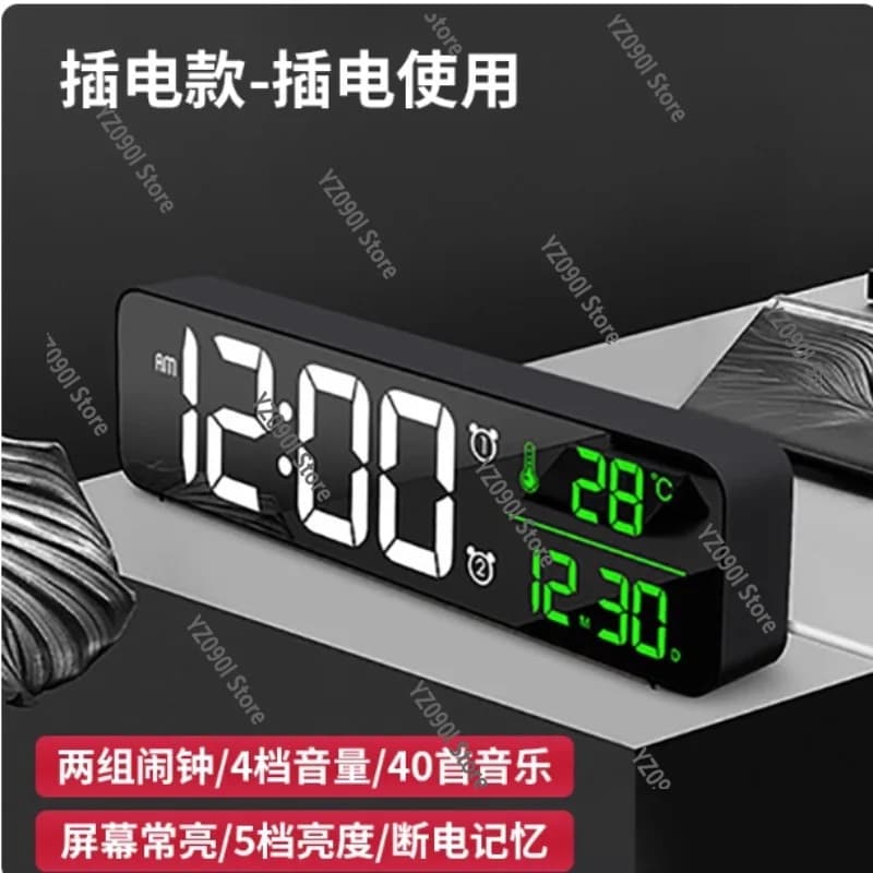 Sveglia digitale a LED da tavolo da parete, doppia allarmi, temperatura, snooze, 40 suonerie per la casa