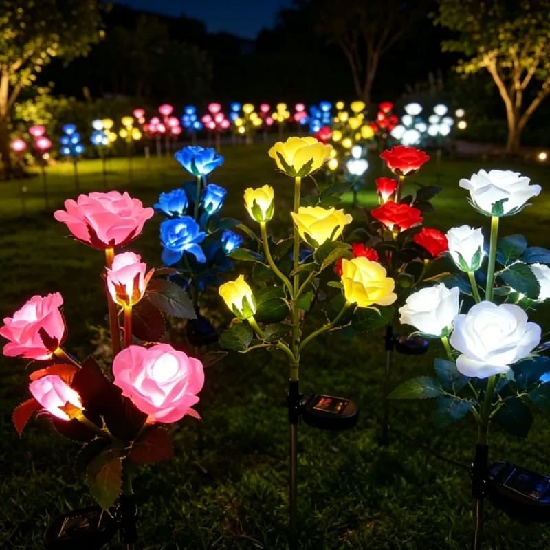 Lampada Solare da Giardino a 5 Rose, Luci LED Solari da Esterno a Forma di Fiore di Rosa, Luci Fatate per Decorazioni Natalizie e Matrimoni