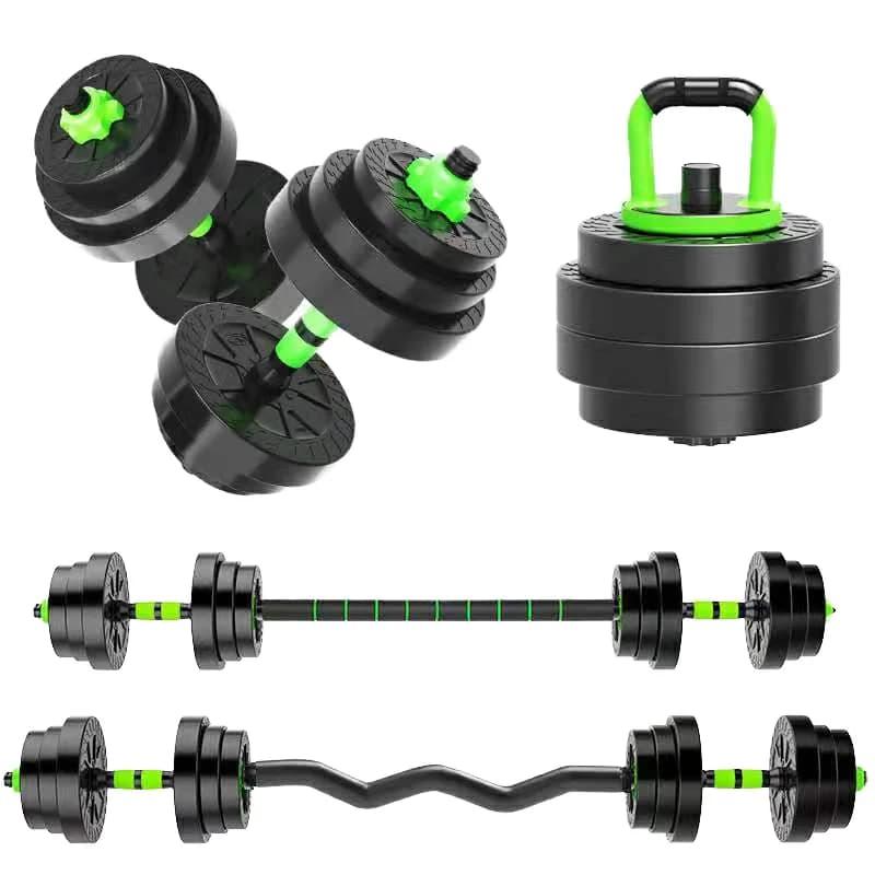 3-in-1 home gym adjustable equipment: dumbbell set, barbell and kettlebell for full body strength training
