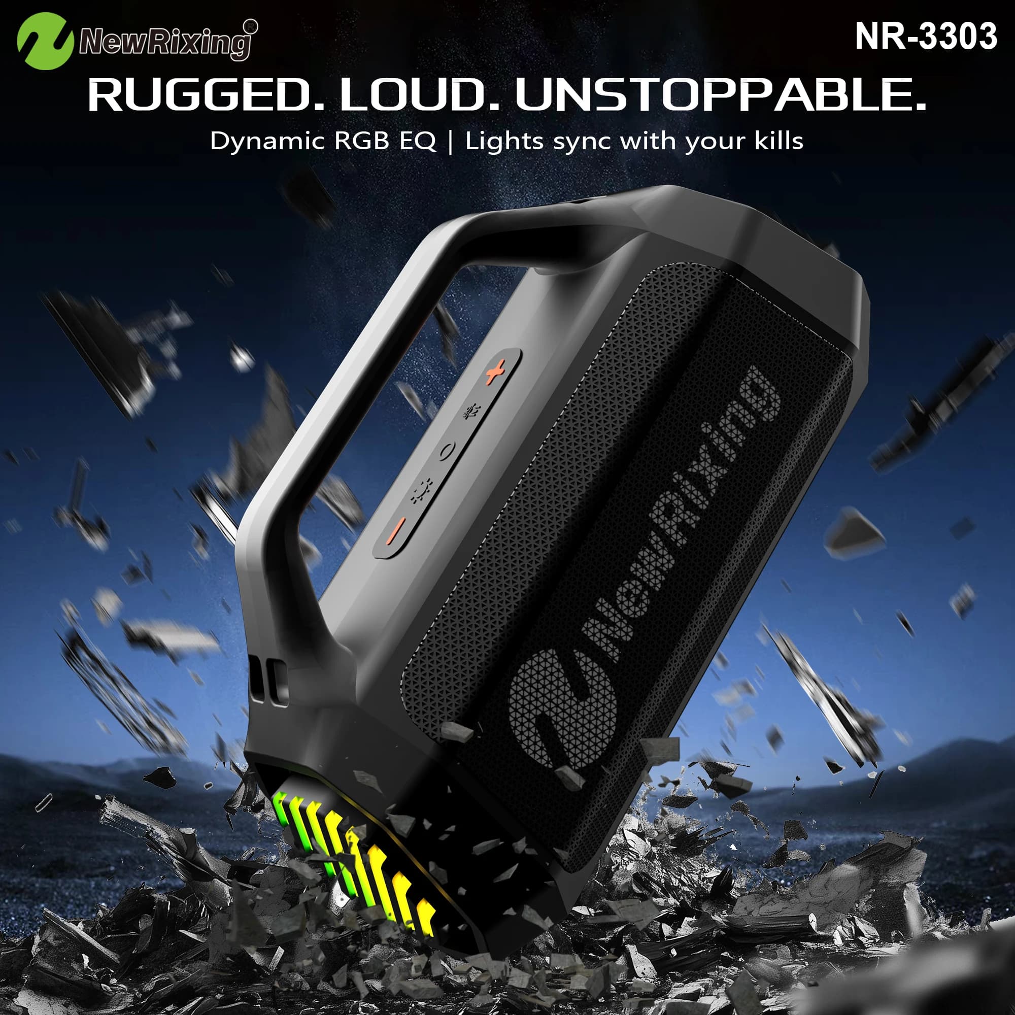 Altoparlante Bluetooth V5.3 Portatile da Esterno RGB Colorato con Suono Surround e Bassi Profondi, Batteria 2000mAh e Microfono Integrato