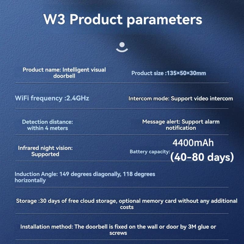 Campanello Video Wireless WIFI con Telecamera 2MP, Citofono Intelligente per Sicurezza Domestica con Rilevamento di Movimento PIR - A12I