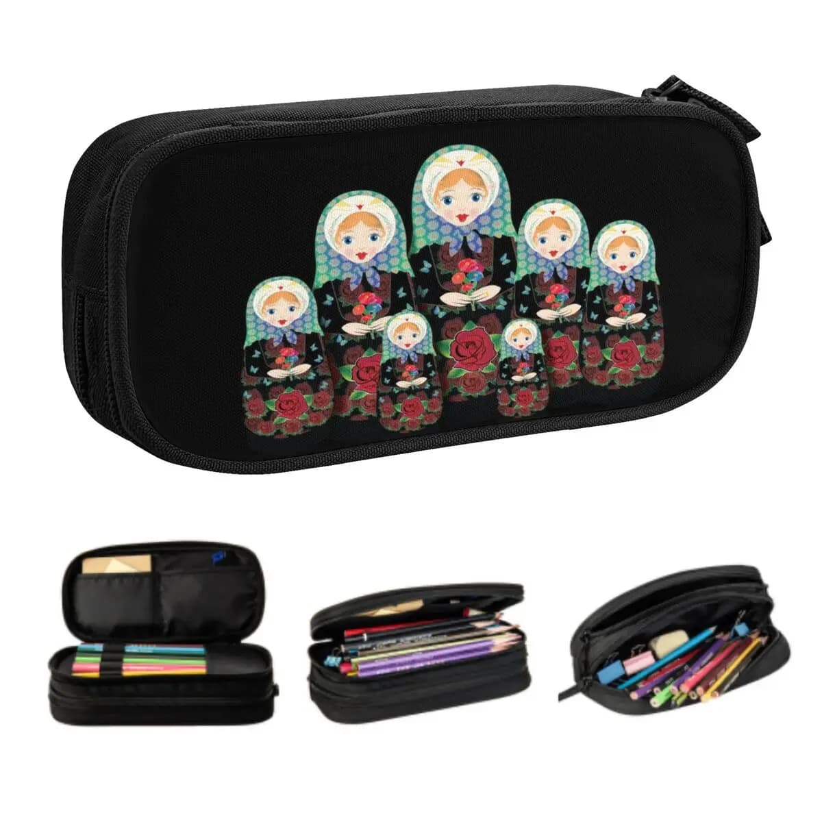 Astuccio per matite per famiglia di bambole Matrioska coreano personalizzato per ragazze, arte russa, grande scatola per penne, accessori per la scuola