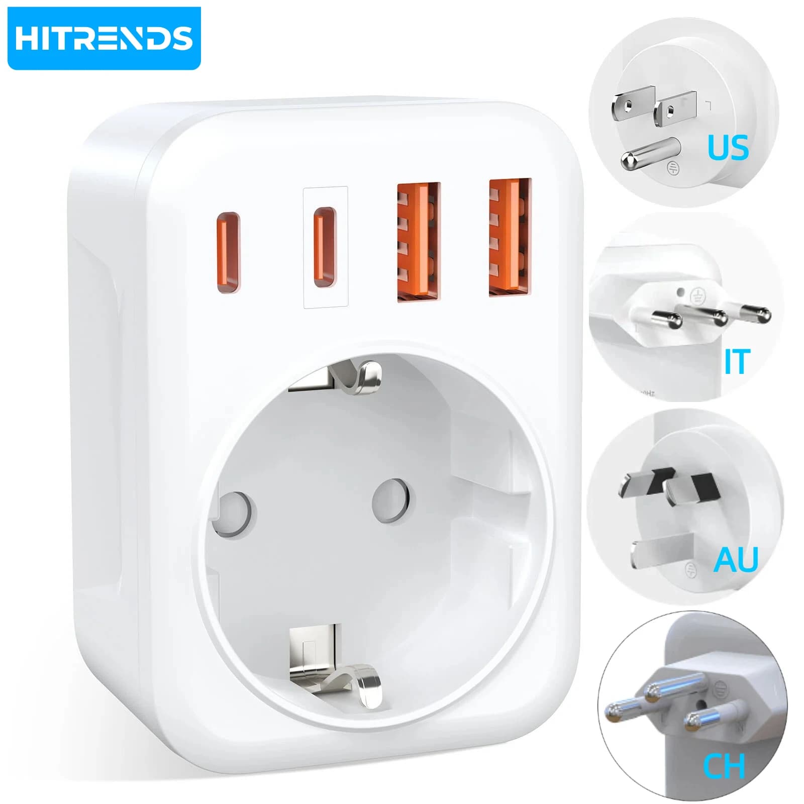Adattatore da viaggio mini 5 in 1, presa EU + 2 USB-A + 2 USB-C con protezione per bambini, un prodotto ideale per viaggi d'affari e turistici