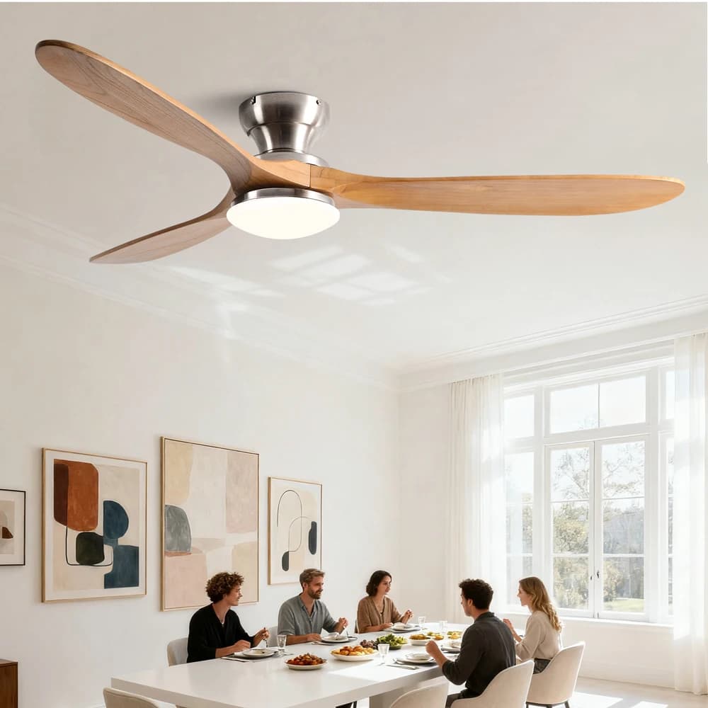 Ventilatore da soffitto basso da pavimento da 42/52/60 pollici Ventilatore elettrico con motore CC a 3 pale in legno con telecomando per soggiorno, sala da pranzo, camera da letto