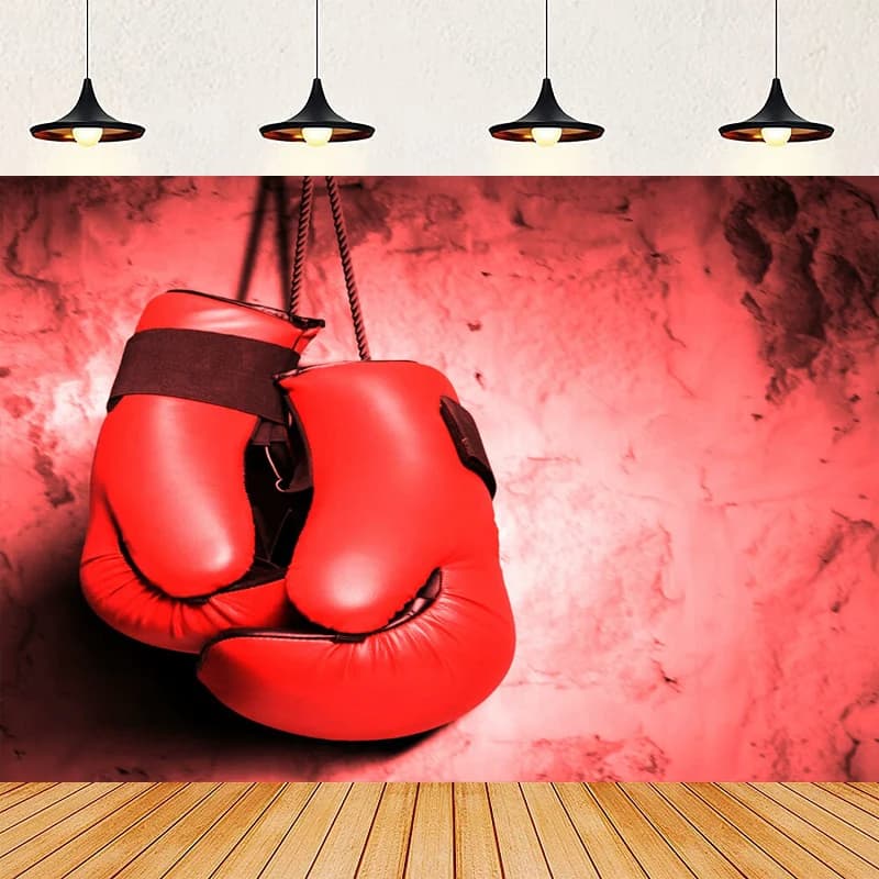 Red Boxing Gloves Base Photo Boxer Black Wall Boxing Sports Gym Photo Background Walls Party Decorations Banner Poster