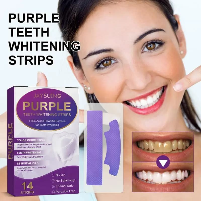 Jaysuing 14 Strisce Sbiancanti per Denti, Formula Viola, Cura Orale, Alito Fresco, Rimozione Macchie Gialle, Patch Sbiancanti per Denti