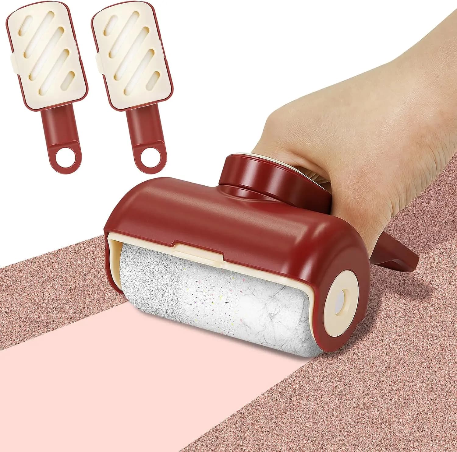 Rullo levapelucchi portatile e lavabile, confezione da 2, 360 ° Maniglia Girevole, Ampio Foro per Appendere, Beige