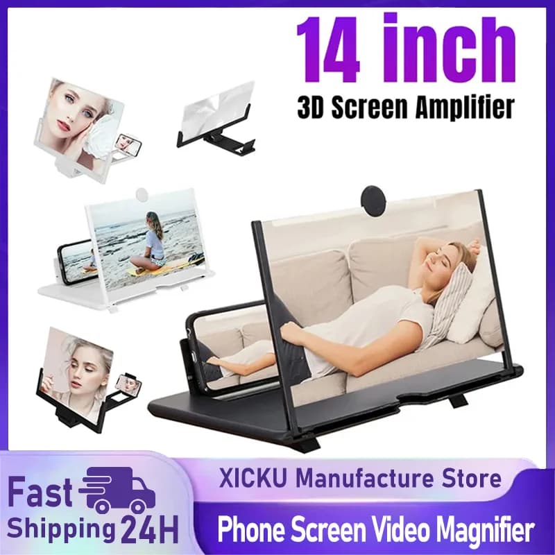 Mobile Screen Amplifier Projector Video Movie Amplifier Desktop Display Stand 3D HD 14 Inch for All Smartphone Screen Amplifier