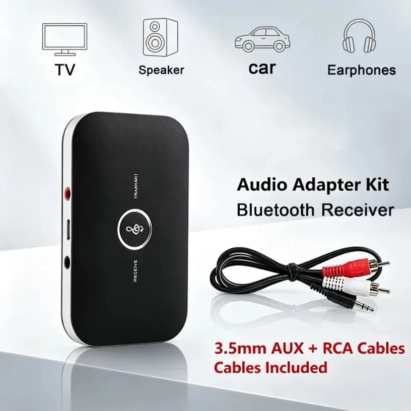 B6 Bluetooth 5.2 Audio Adapter for Airplane Train Travel, 3.5mm TX Transmitter to Bluetooth Headphones Low Latency