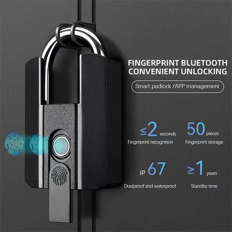 Lucchetto Intelligente con Impronta Digitale TTLock, Bluetooth, APP, Programmabile, Ricaricabile USB-C, Serratura Elettronica Senza Chiave per Casa