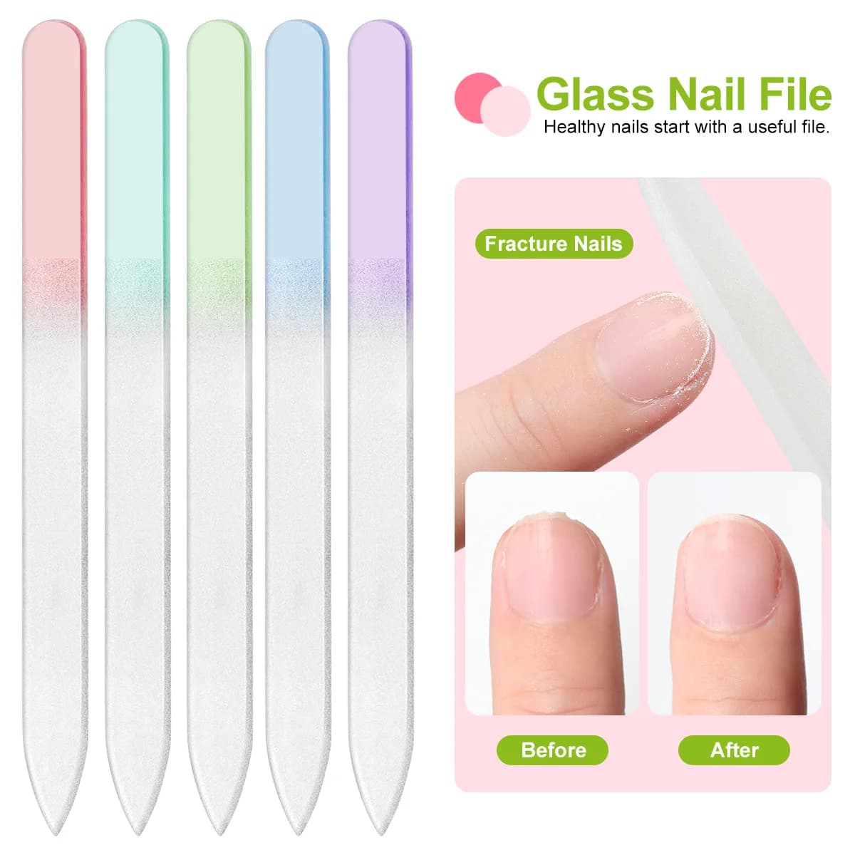 Lima per unghie in vetro nano colorato Smalto per unghie in cristallo trasparente Striscia per sfregamento Dispositivo per lucidatura e strumenti per manicure con lime per unghie brillanti