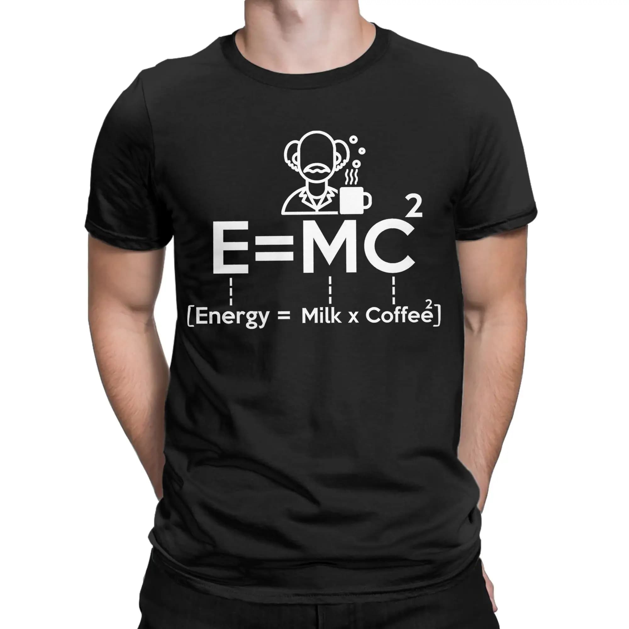 E=MC2 Coffee Energy Milk Coffee T-shirt divertente da uomo, fantastica maglietta in cotone 100%, colletto tondo, manica corta, abbigliamento di grandi dimensioni