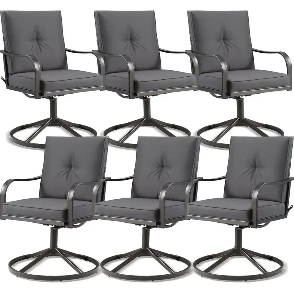 6-Piece Heavy-Duty Outdoor Swivel Chair Set with Cushions for Patio, Garden, and Backyard in Grey