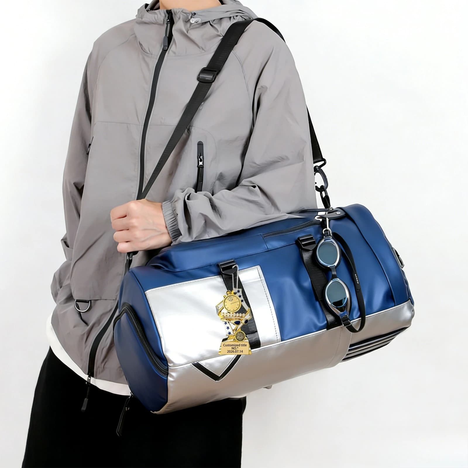 Ciondoli Personalizzati in Acrilico per Borse con Motivo Cronometro e Occhialini da Nuoto, Portachiavi Personalizzabile, Accessori da Appendere per Borsa o Auto