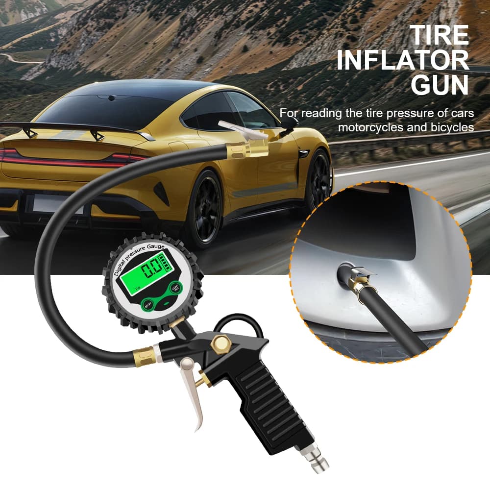 Manometro Digitale per Monitoraggio Pressione Pneumatici con Display LCD e Retroilluminazione LED, Tester per Veicoli, Gonfiatore per Pneumatici Auto EU