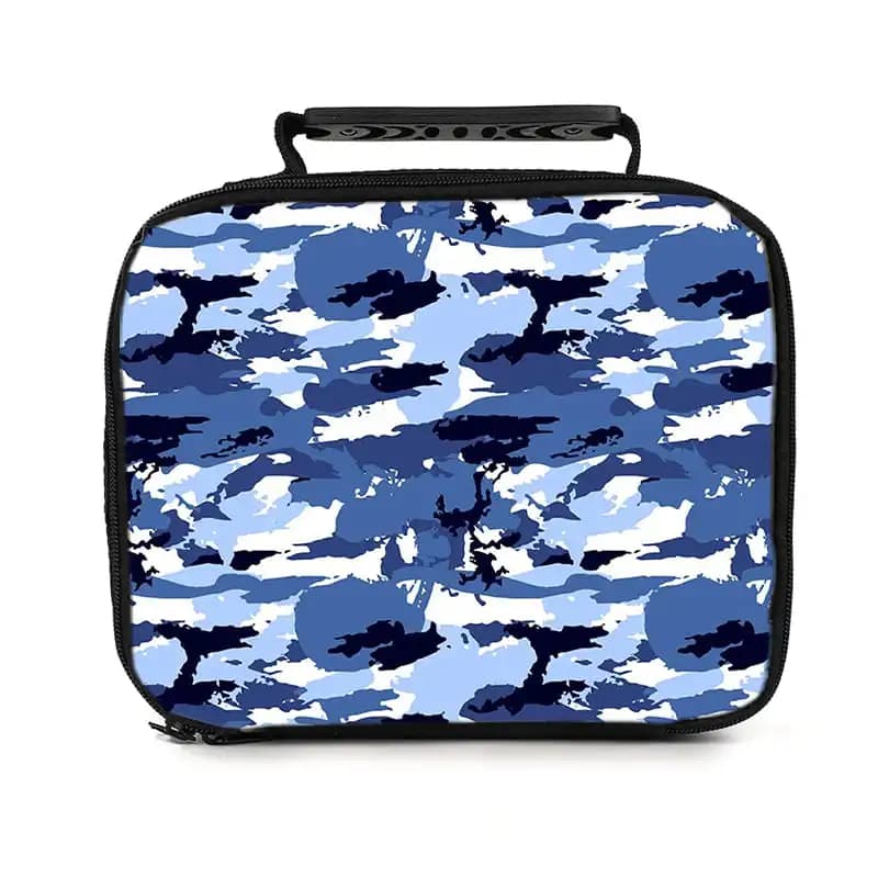 Borsa Termica per Pranzo Blu e Bianca con Disegni 2D per Bambini, Regalo Ideale, Borsa Isolante per Scuola