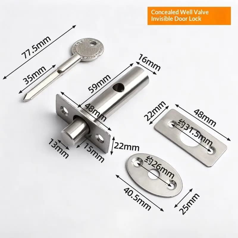 Stainless Steel Anti Theft Hidden Door Lock with Safe Security Key Easy Install for Home Office Door Access