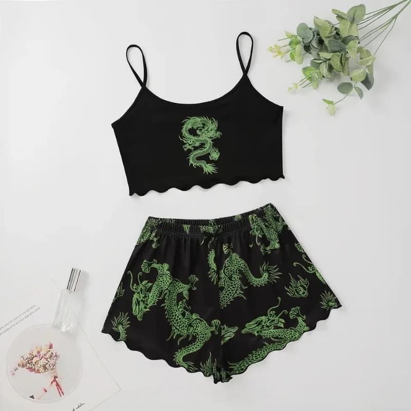 Indumenti da notte Sexy donne stampate Dragon Vest Halter Top Shorts stampa leopardata pigiama Homewear Suit Ladies Sleepwear Loungewear