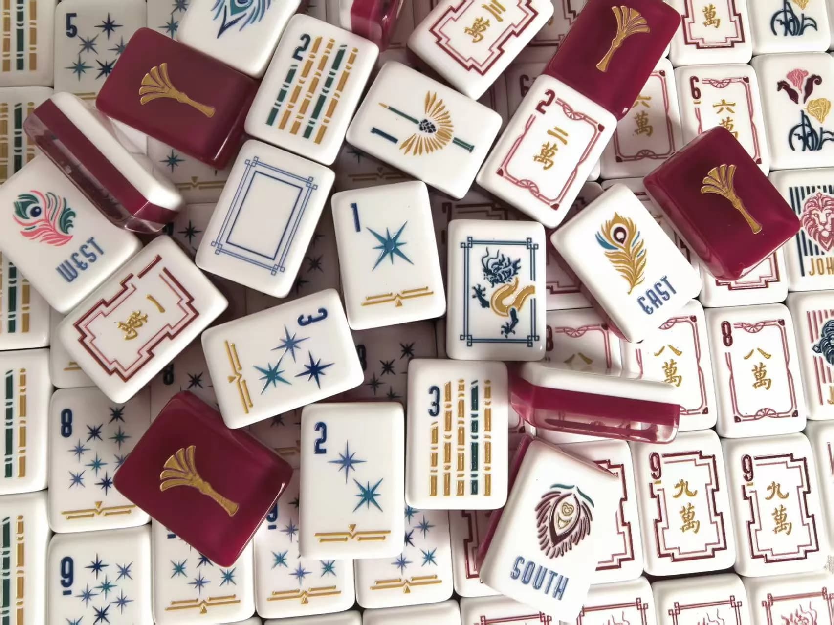 Luxury 2 Layer Acrylic Mahjong Tiles Set Red Backside Gold Paint Gingo American Mahjong Game Kit For 4 Players Family Party