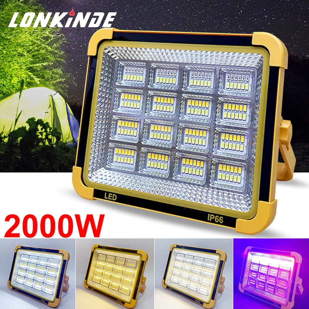 2000Watt Solar Outdoor Camping Light Portable Lantern Emergency Floodlight USB Tent Work Lamp Flashlight Warnning Lighting SOS