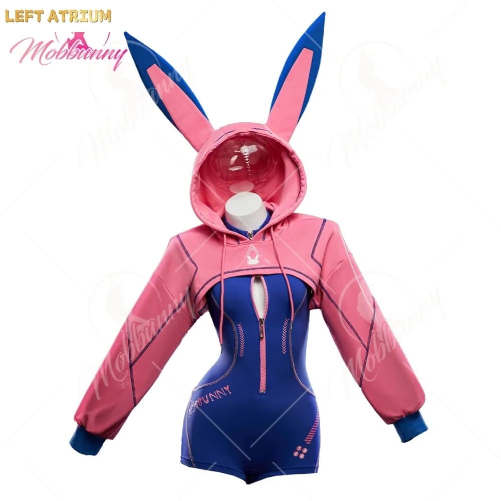 MOBBUNNY Lingerie Sexy da Donna Ispirata a D.Va, Body Sportivo Aderente Stile Cyber con Giacca Corta con Cappuccio