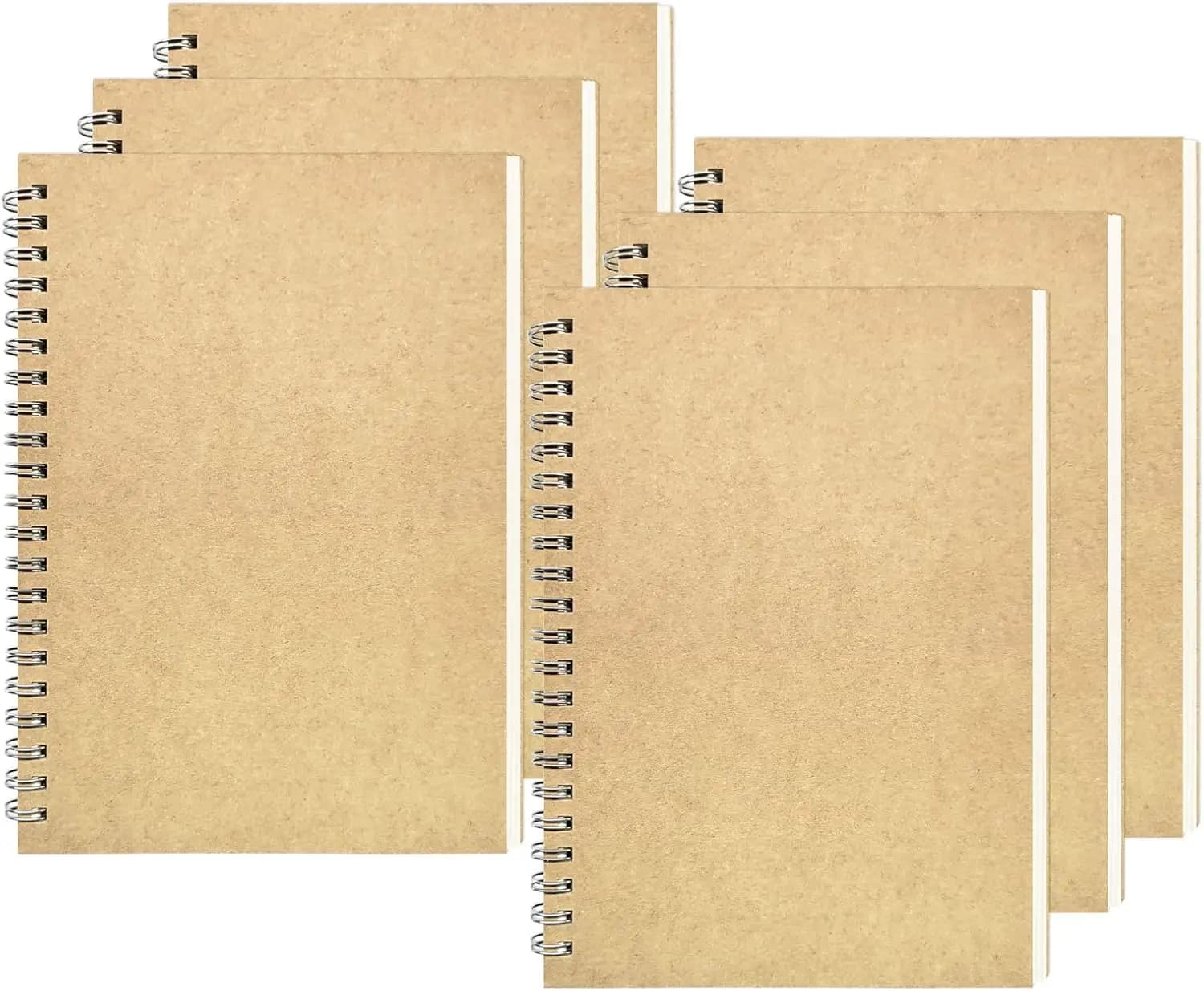 Blank Spiral Notebook 6-Pack, Sketch Book, 100 Pages, 7.5x5.1 Inch, Brown Soft Cover for Drawing & Journaling