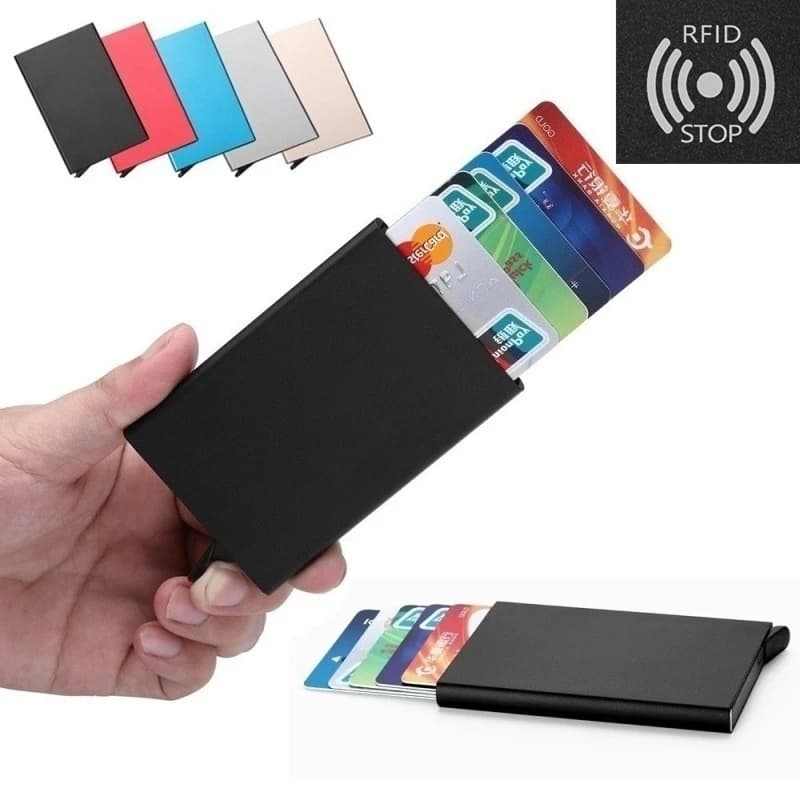 Portafoglio Sottile Pop-Up Minimalista Porta Carte di Credito per Uomo e Donna con Blocco RFID Mini Custodia in Metallo